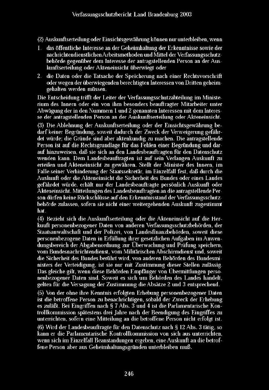 Seite 243 des Verfassungsschutzbericht 2003 Brandenburg