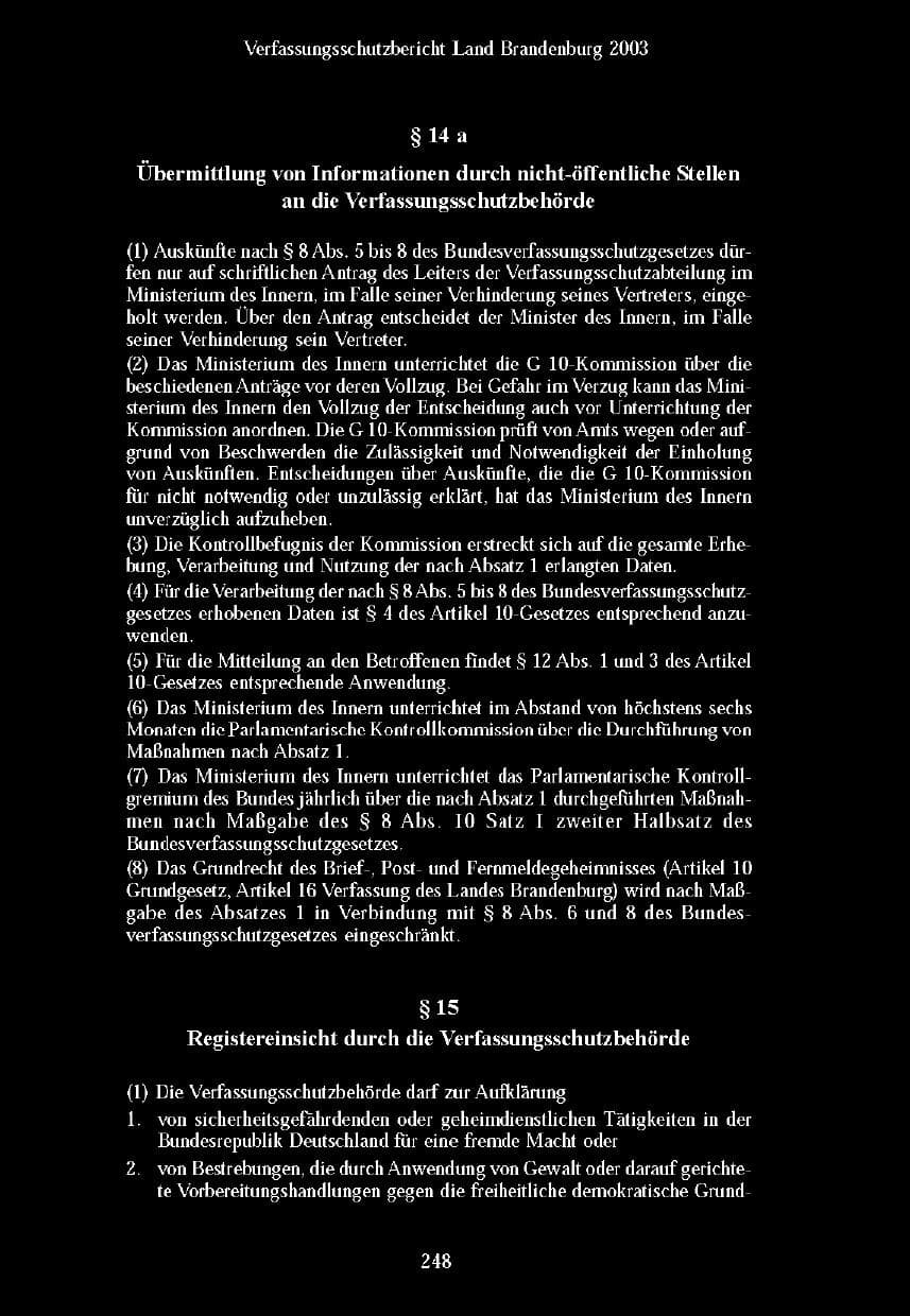 Seite 245 des Verfassungsschutzbericht 2003 Brandenburg