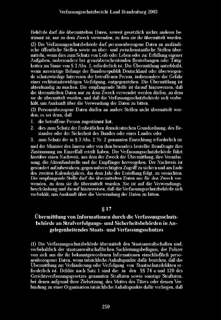 Seite 247 des Verfassungsschutzbericht 2003 Brandenburg