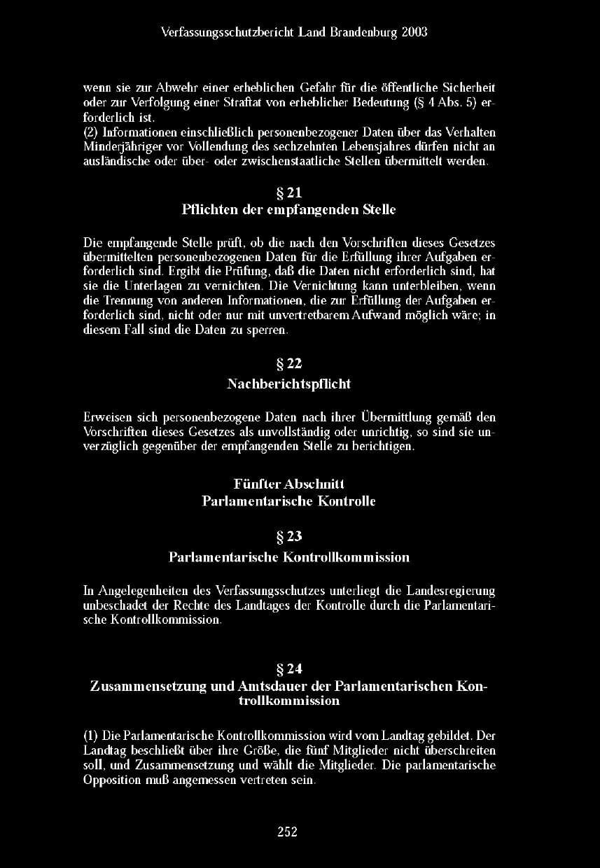 Seite 249 des Verfassungsschutzbericht 2003 Brandenburg