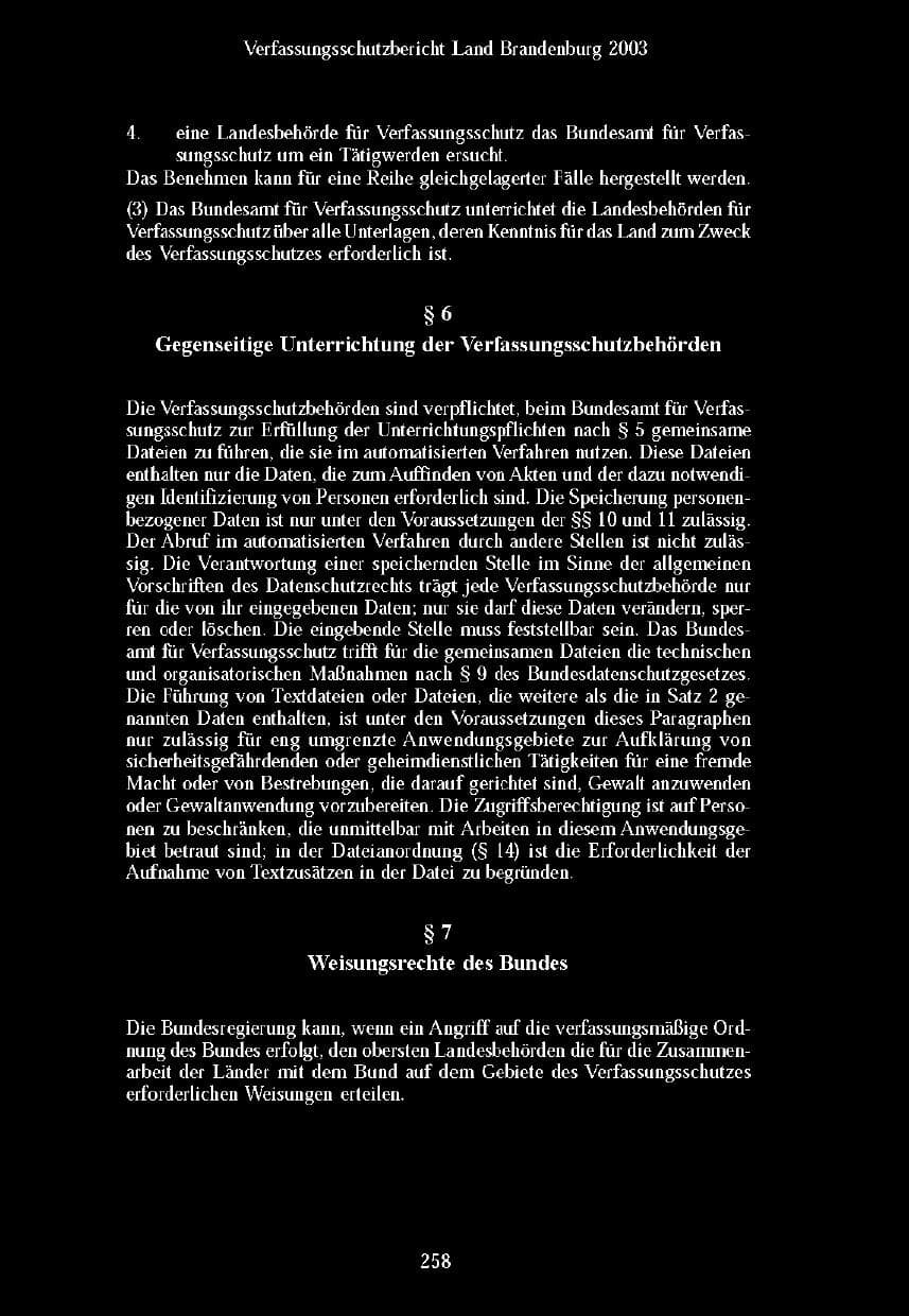 Seite 255 des Verfassungsschutzbericht 2003 Brandenburg