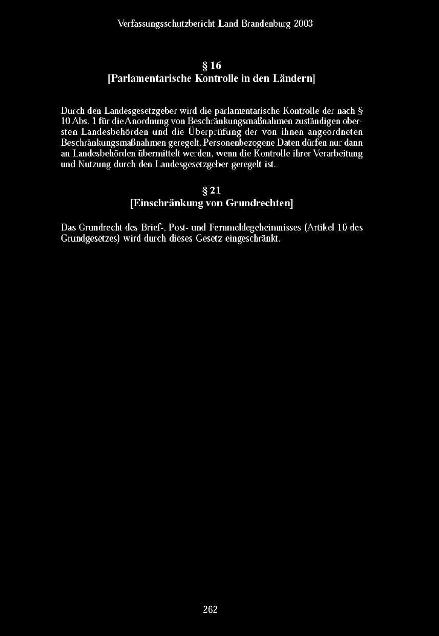 Seite 259 des Verfassungsschutzbericht 2003 Brandenburg