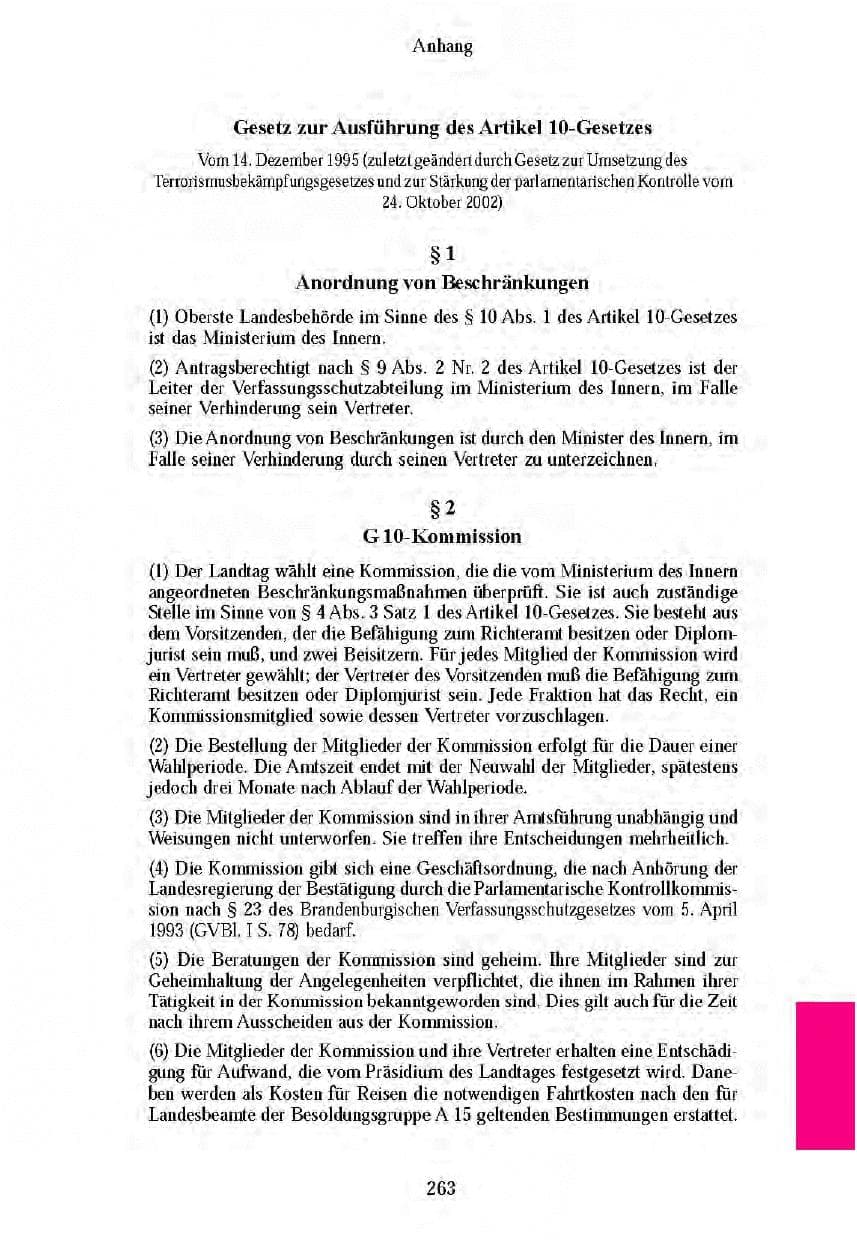 Seite 260 des Verfassungsschutzbericht 2003 Brandenburg