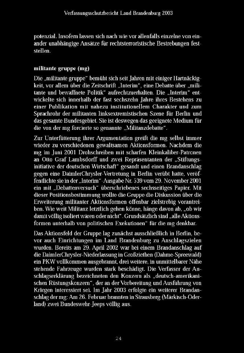 Seite 27 des Verfassungsschutzbericht 2003 Brandenburg