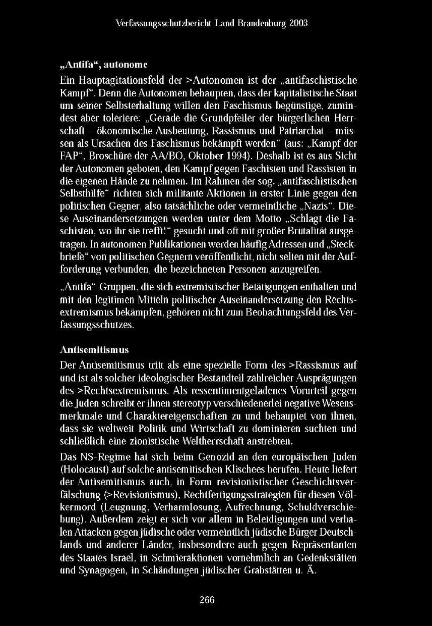 Seite 263 des Verfassungsschutzbericht 2003 Brandenburg