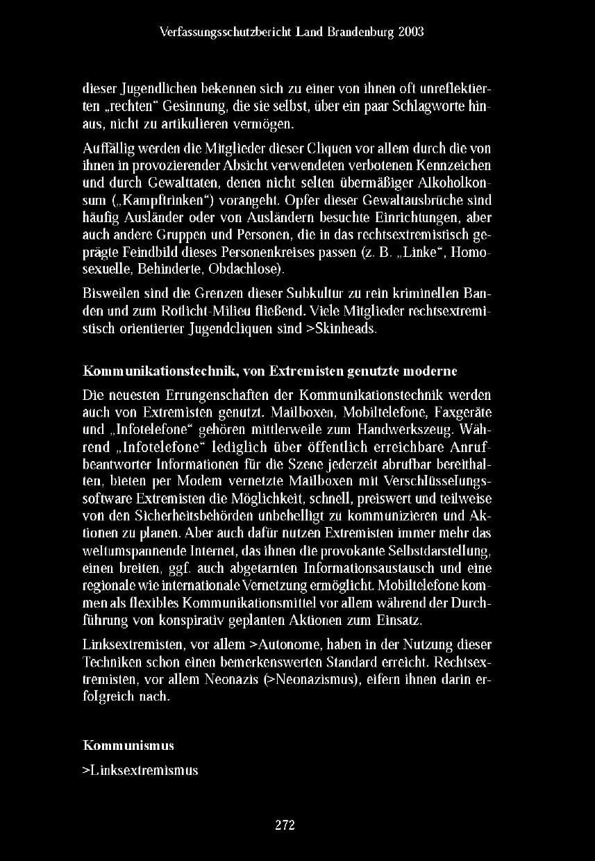 Seite 269 des Verfassungsschutzbericht 2003 Brandenburg