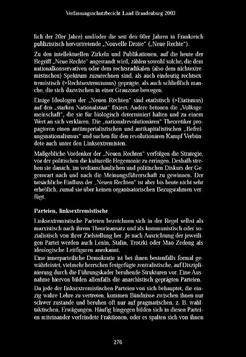 Seite 273 des Verfassungsschutzbericht 2003 Brandenburg