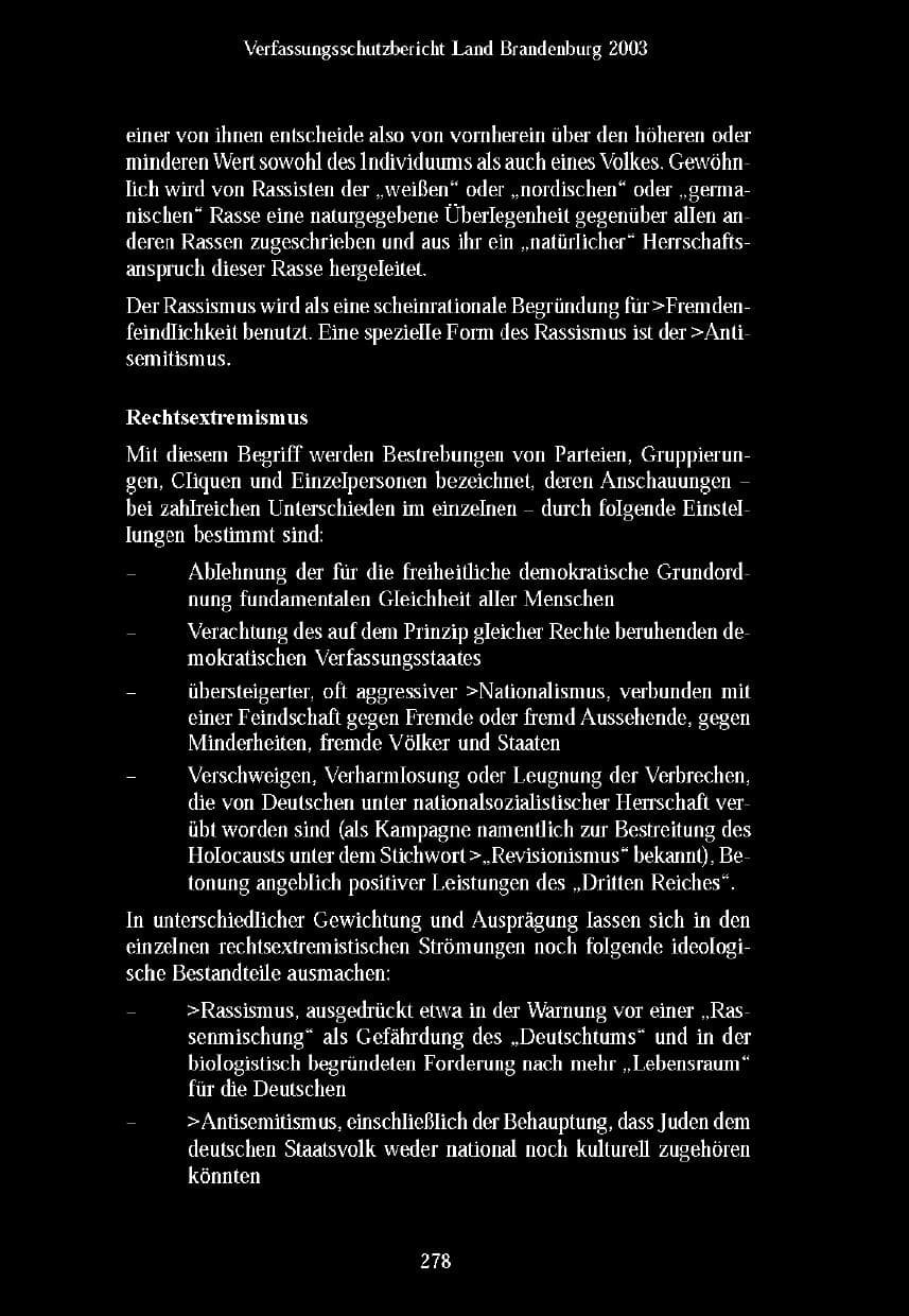 Seite 275 des Verfassungsschutzbericht 2003 Brandenburg