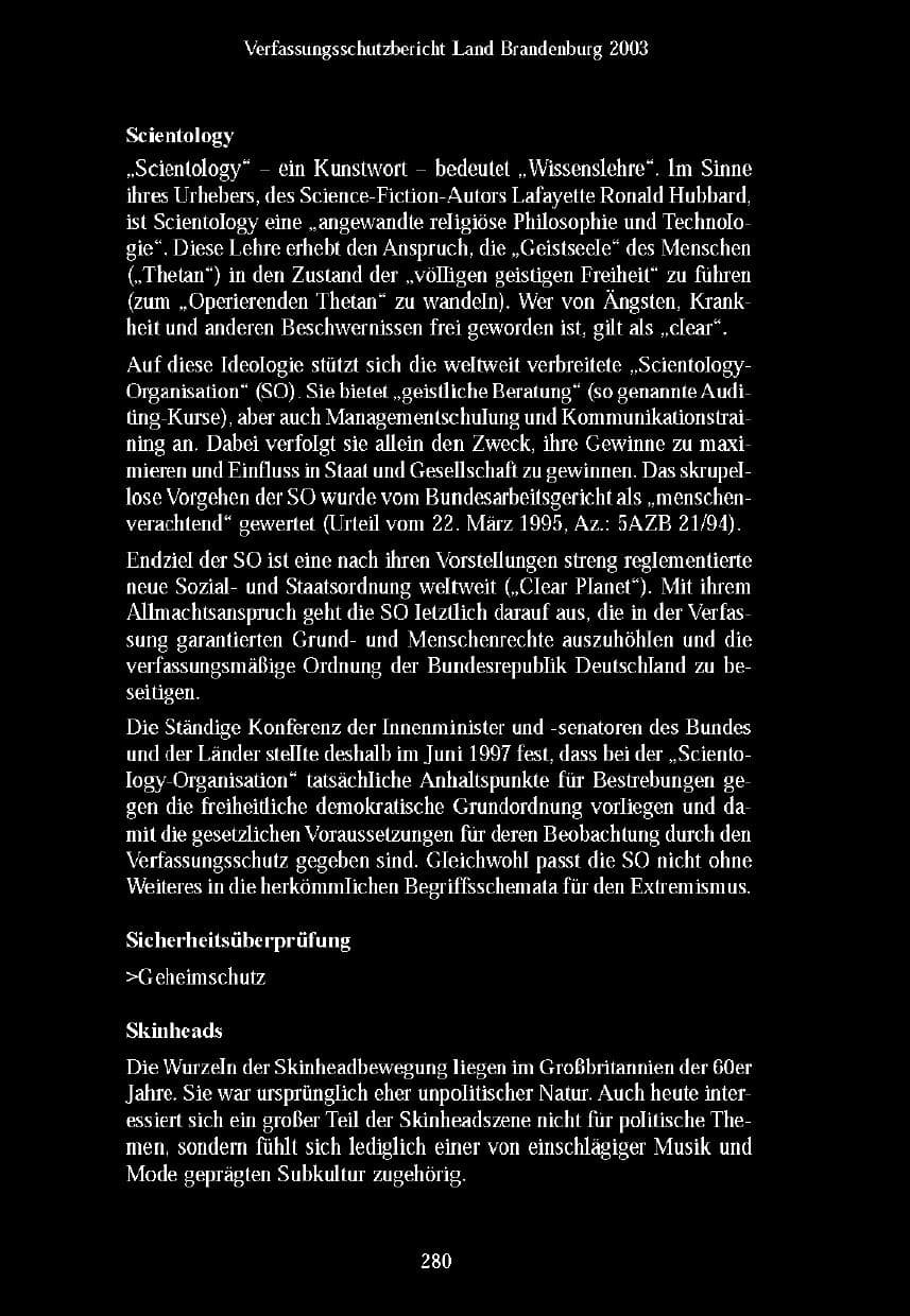 Seite 277 des Verfassungsschutzbericht 2003 Brandenburg