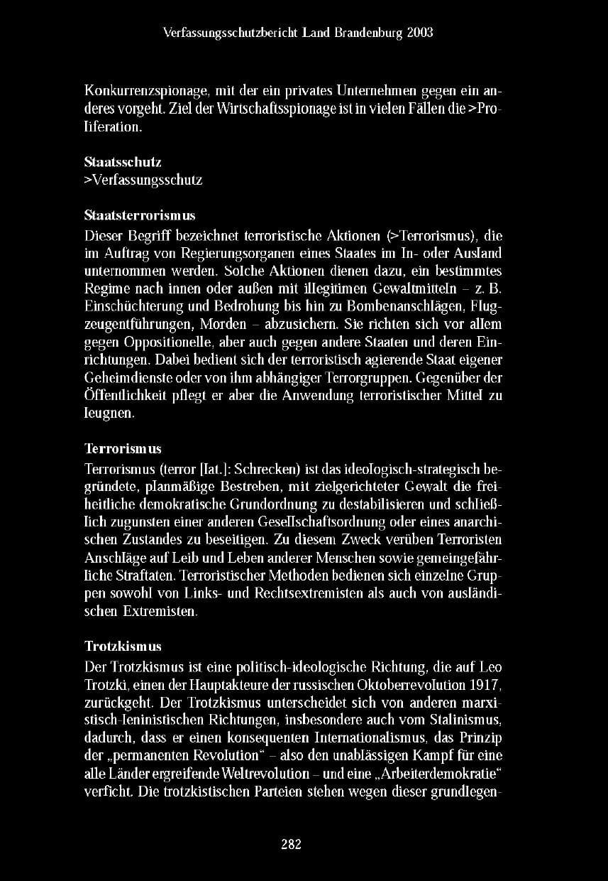 Seite 279 des Verfassungsschutzbericht 2003 Brandenburg