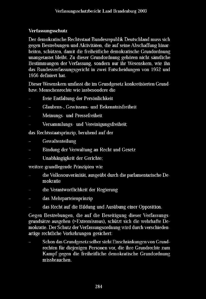Seite 281 des Verfassungsschutzbericht 2003 Brandenburg