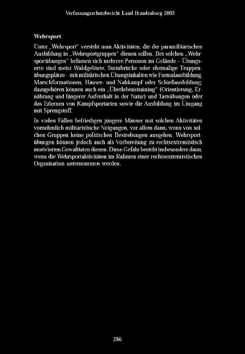 Seite 283 des Verfassungsschutzbericht 2003 Brandenburg