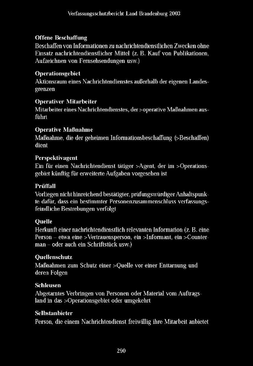 Seite 287 des Verfassungsschutzbericht 2003 Brandenburg