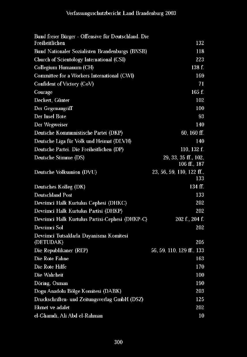 Seite 297 des Verfassungsschutzbericht 2003 Brandenburg
