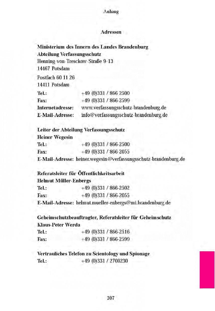 Seite 304 des Verfassungsschutzbericht 2003 Brandenburg