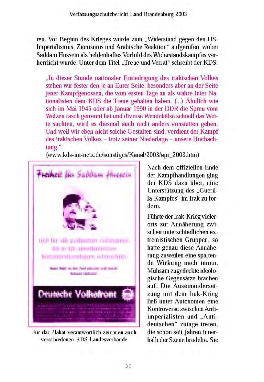 Seite 33 des Verfassungsschutzbericht 2003 Brandenburg