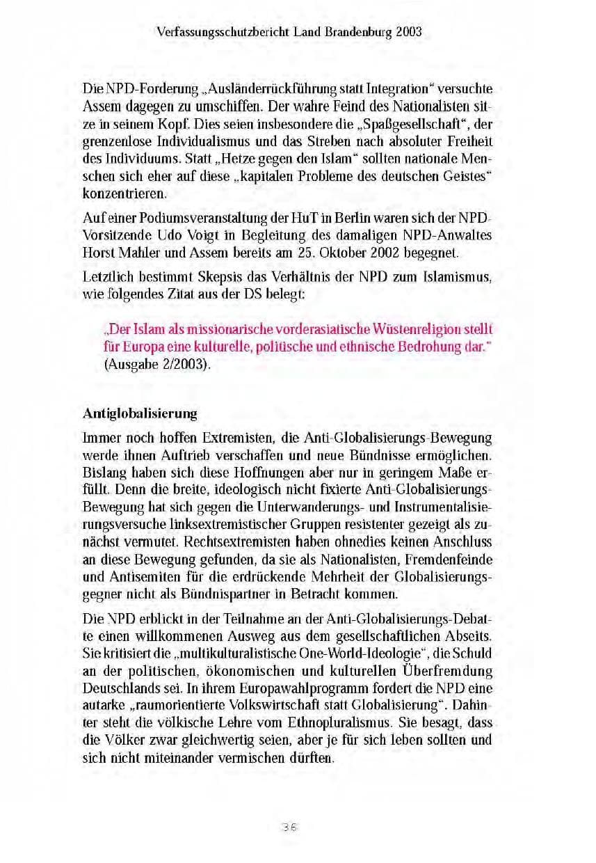 Seite 39 des Verfassungsschutzbericht 2003 Brandenburg