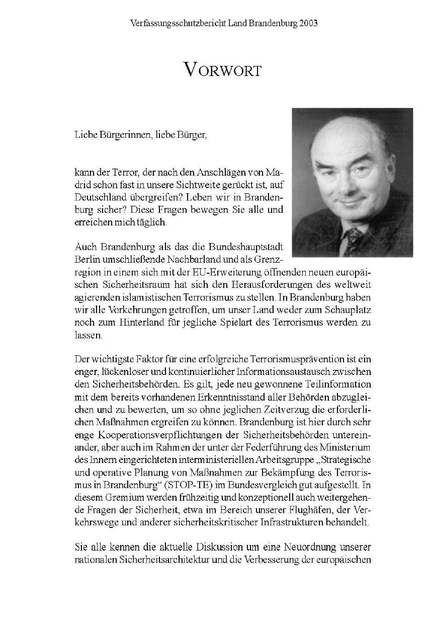 Seite 5 des Verfassungsschutzbericht 2003 Brandenburg