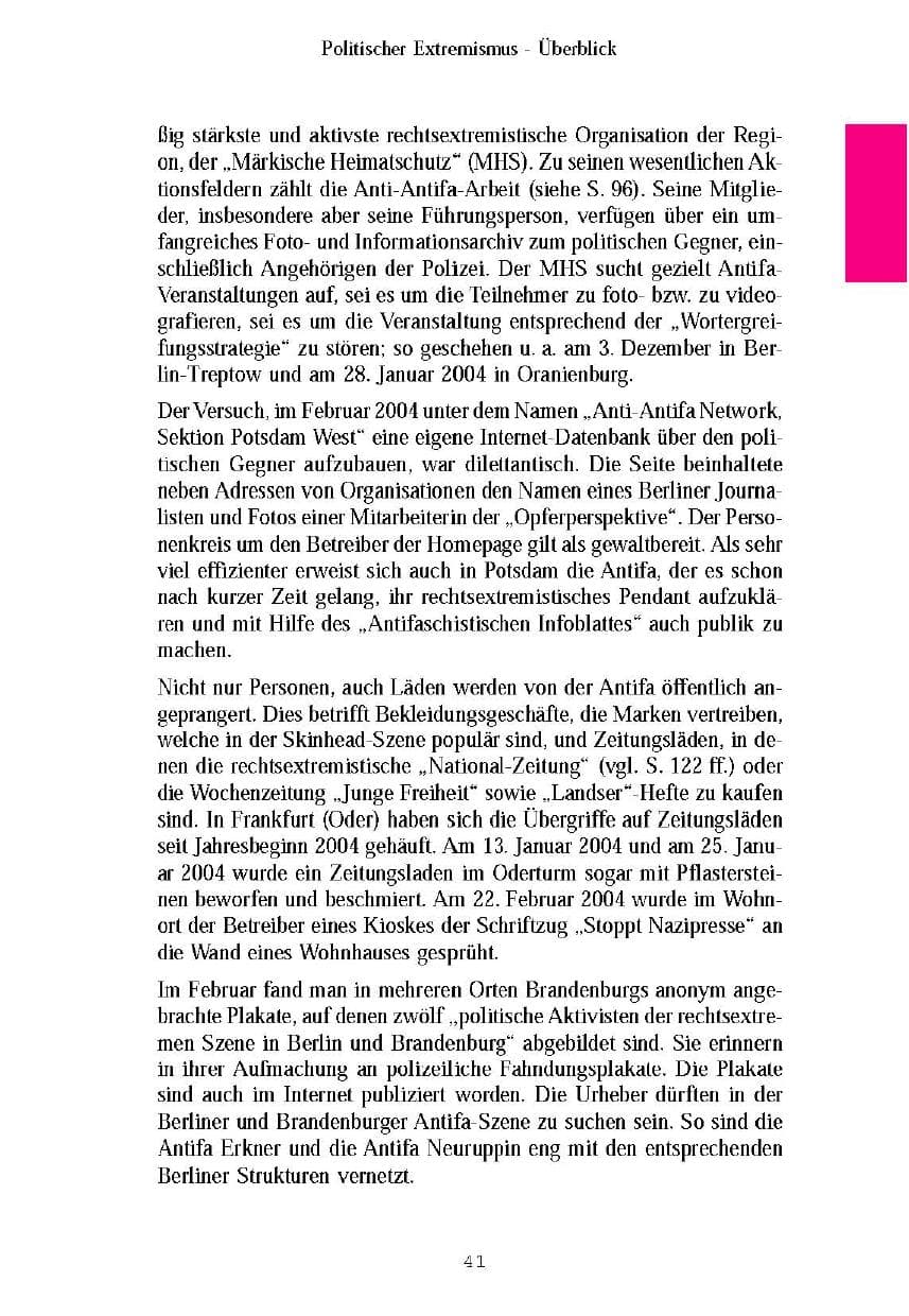 Seite 44 des Verfassungsschutzbericht 2003 Brandenburg