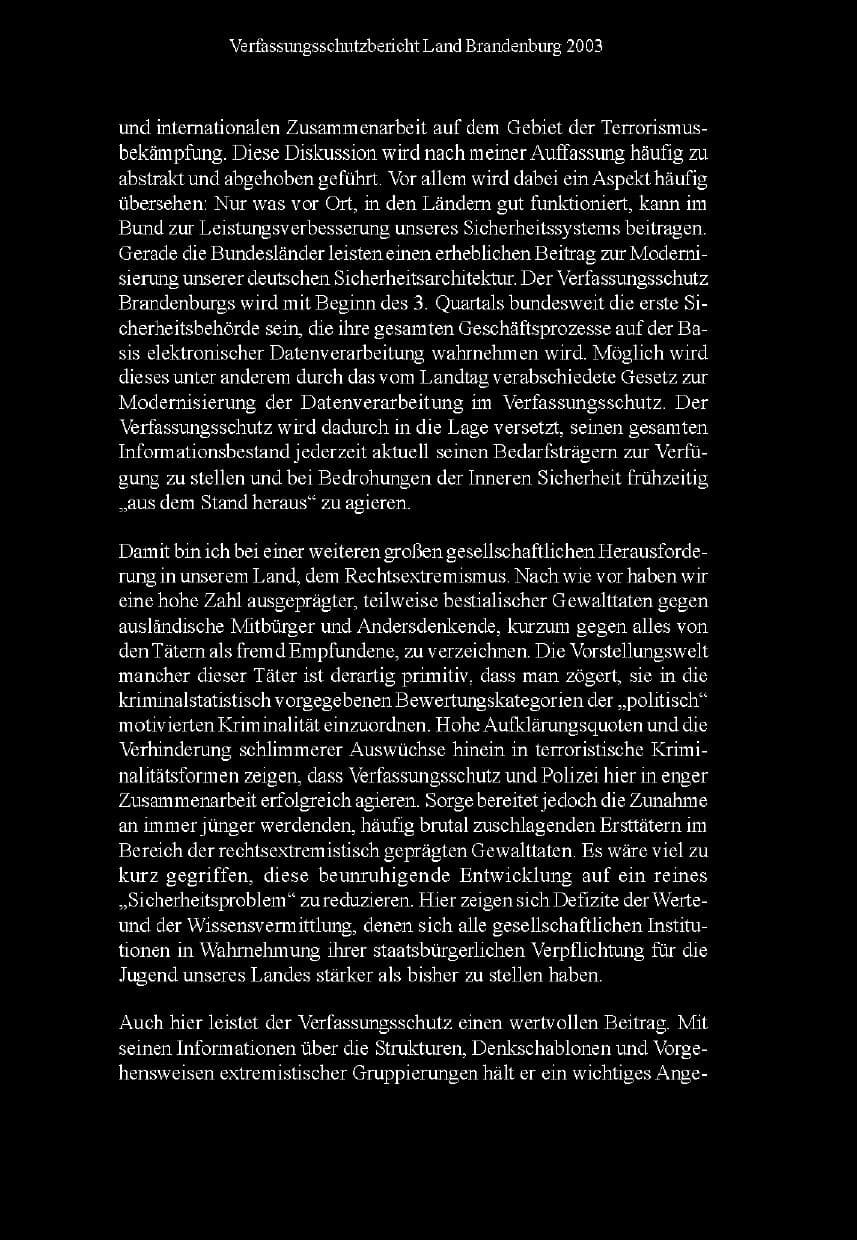 Seite 6 des Verfassungsschutzbericht 2003 Brandenburg