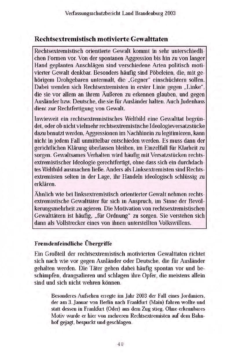 Seite 51 des Verfassungsschutzbericht 2003 Brandenburg