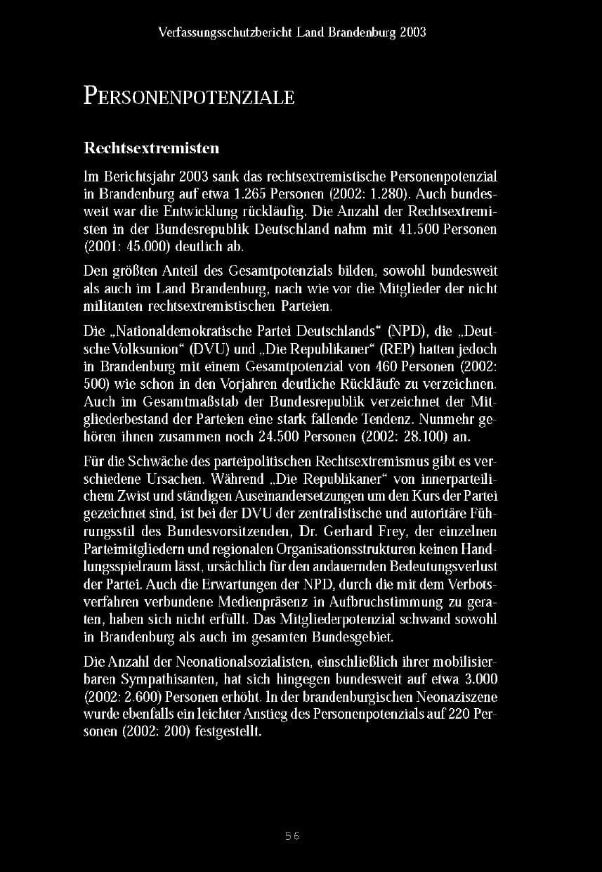 Seite 59 des Verfassungsschutzbericht 2003 Brandenburg