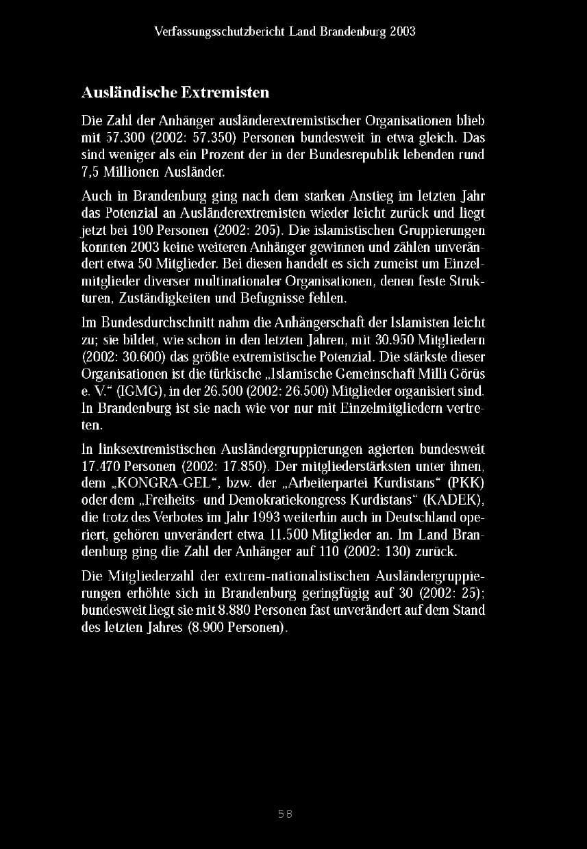 Seite 61 des Verfassungsschutzbericht 2003 Brandenburg