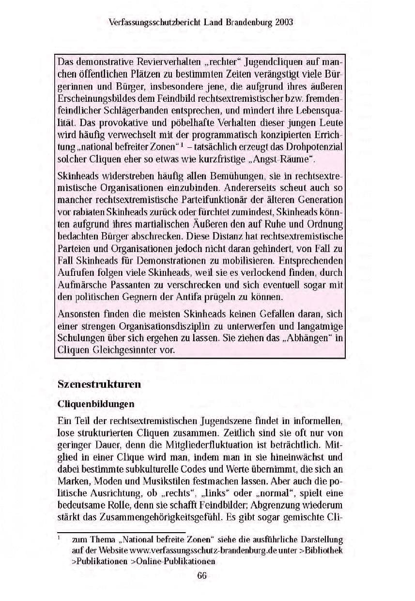 Seite 68 des Verfassungsschutzbericht 2003 Brandenburg