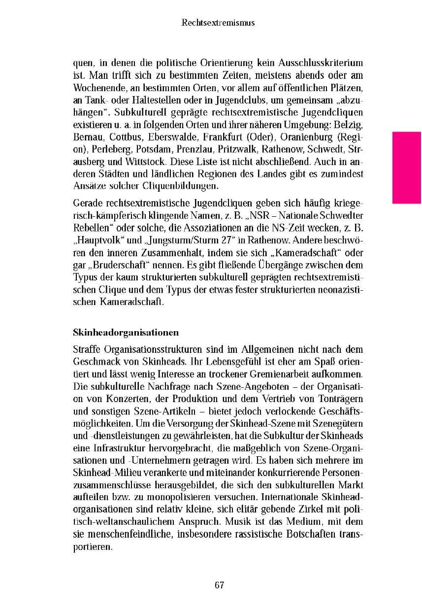 Seite 69 des Verfassungsschutzbericht 2003 Brandenburg