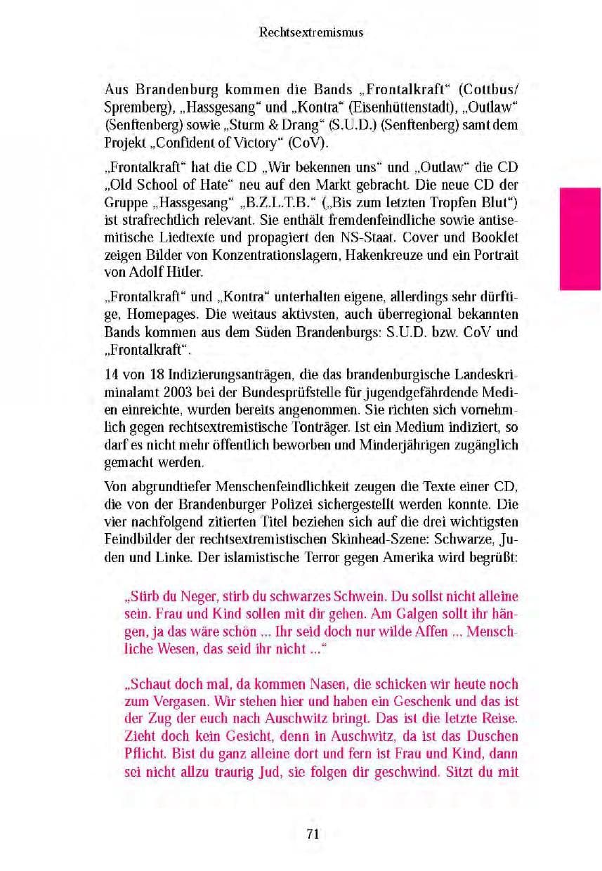 Seite 73 des Verfassungsschutzbericht 2003 Brandenburg