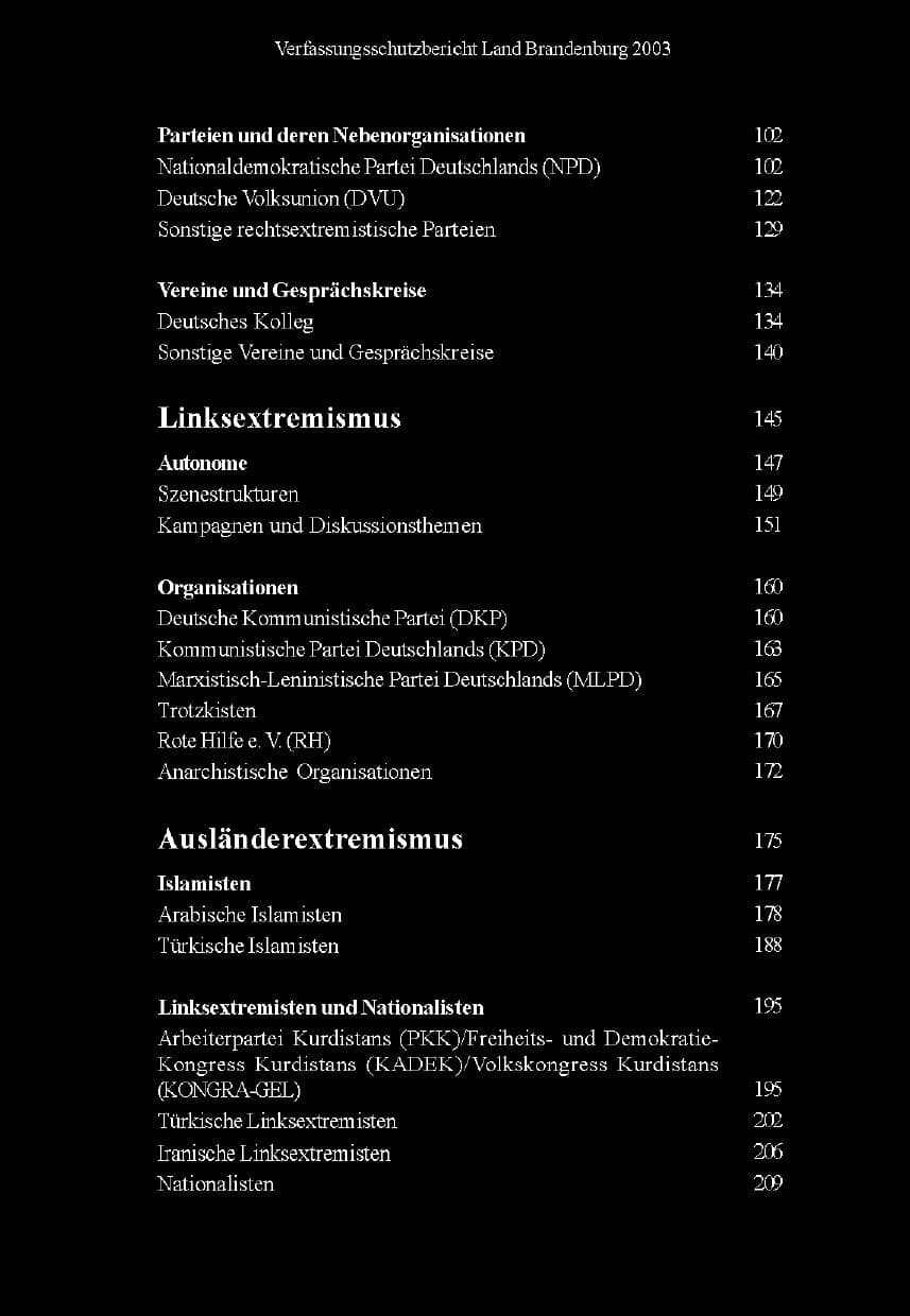 Seite 9 des Verfassungsschutzbericht 2003 Brandenburg