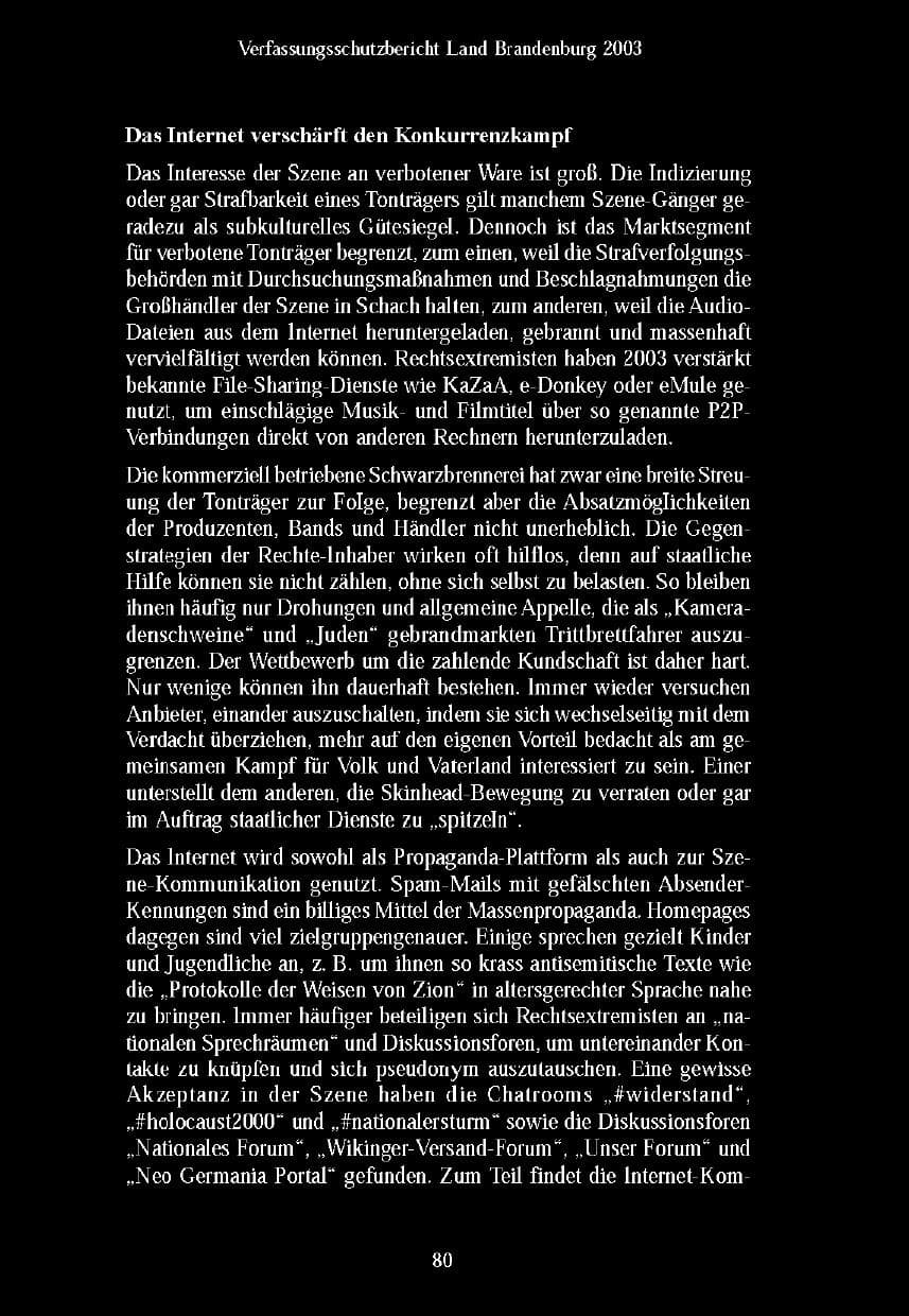 Seite 82 des Verfassungsschutzbericht 2003 Brandenburg