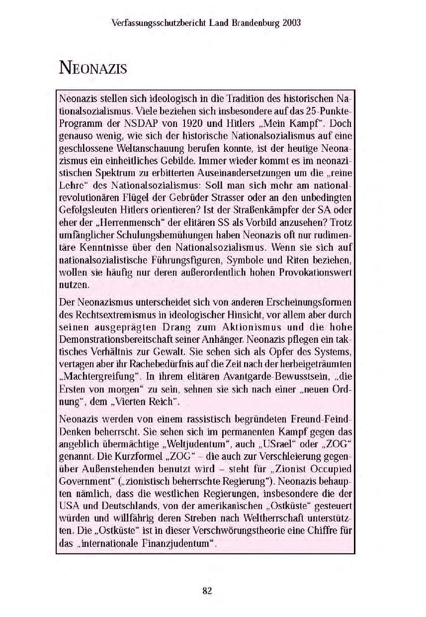 Seite 84 des Verfassungsschutzbericht 2003 Brandenburg