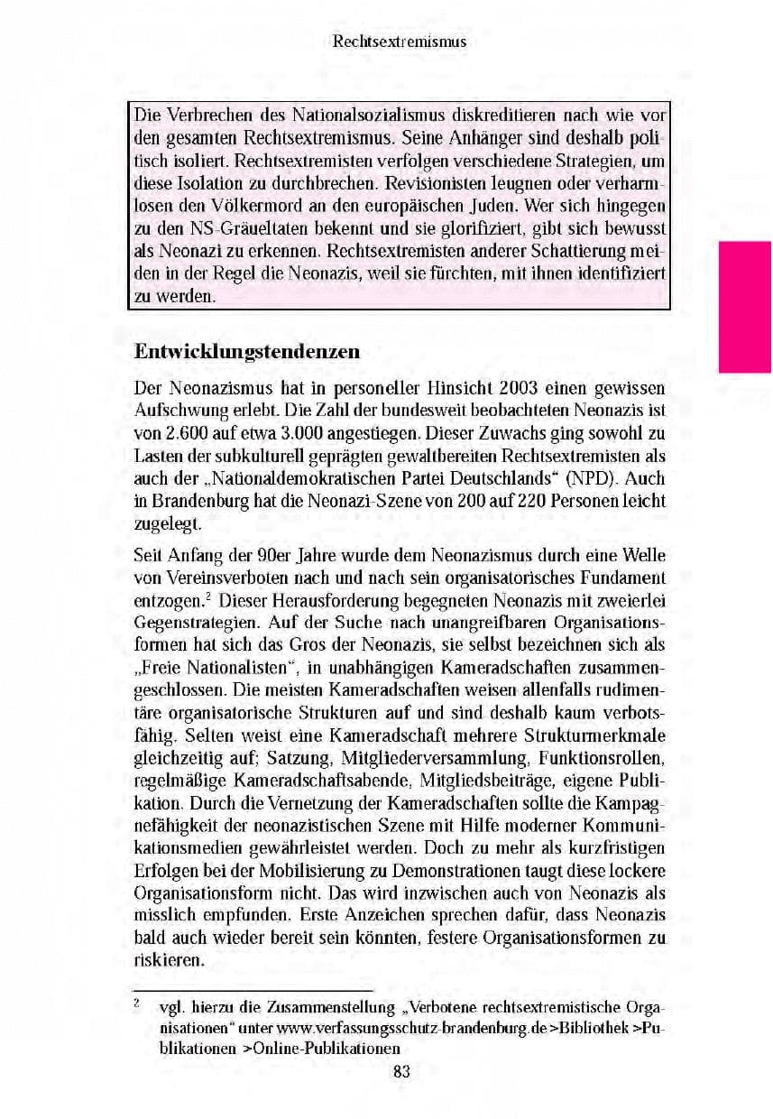 Seite 85 des Verfassungsschutzbericht 2003 Brandenburg