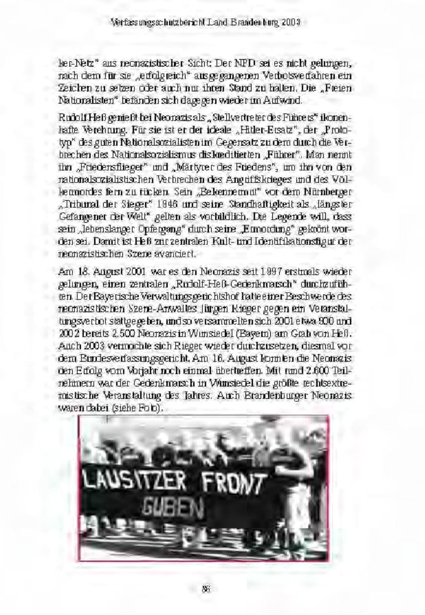Seite 88 des Verfassungsschutzbericht 2003 Brandenburg