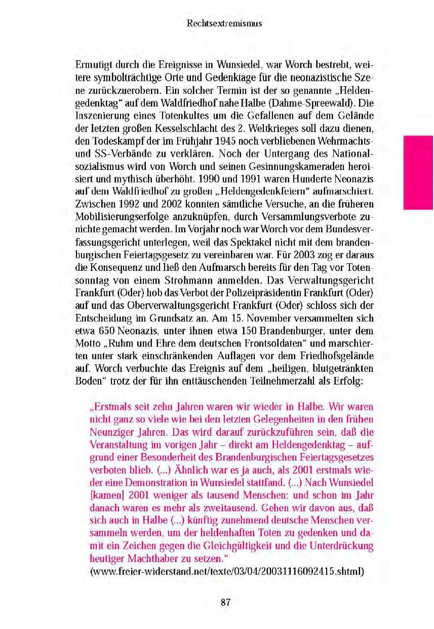 Seite 89 des Verfassungsschutzbericht 2003 Brandenburg