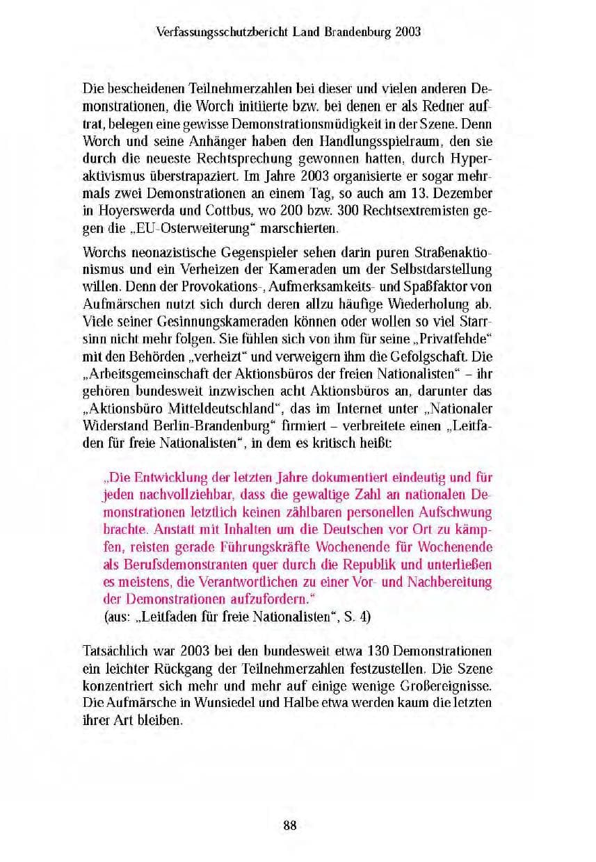 Seite 90 des Verfassungsschutzbericht 2003 Brandenburg