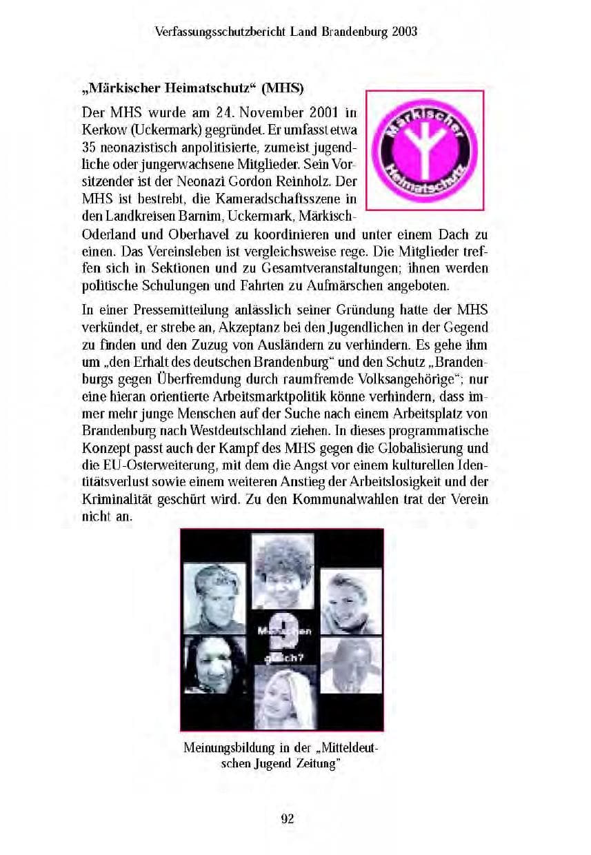 Seite 94 des Verfassungsschutzbericht 2003 Brandenburg