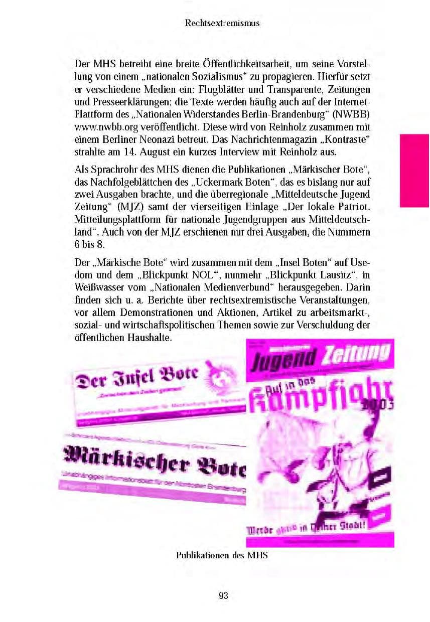 Seite 95 des Verfassungsschutzbericht 2003 Brandenburg