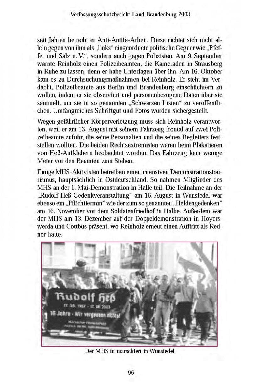Seite 98 des Verfassungsschutzbericht 2003 Brandenburg