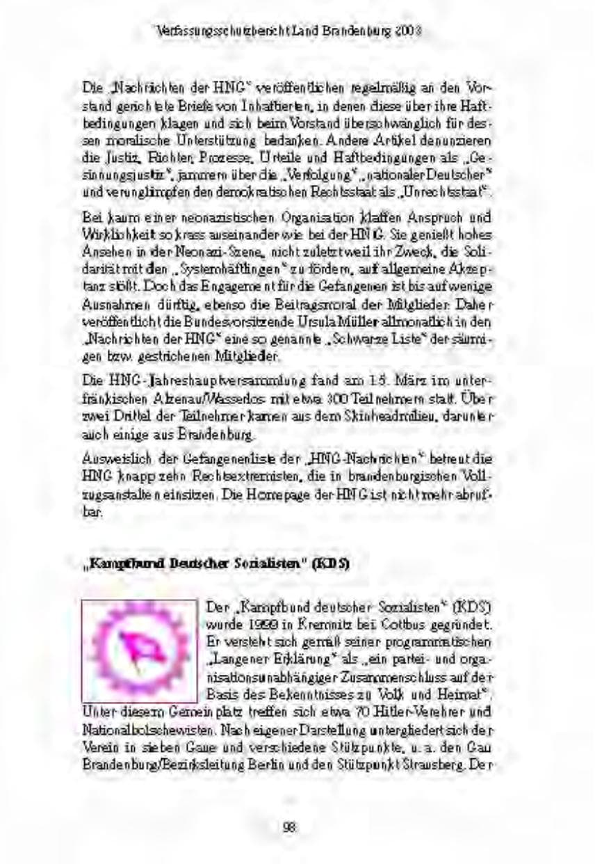 Seite 100 des Verfassungsschutzbericht 2003 Brandenburg