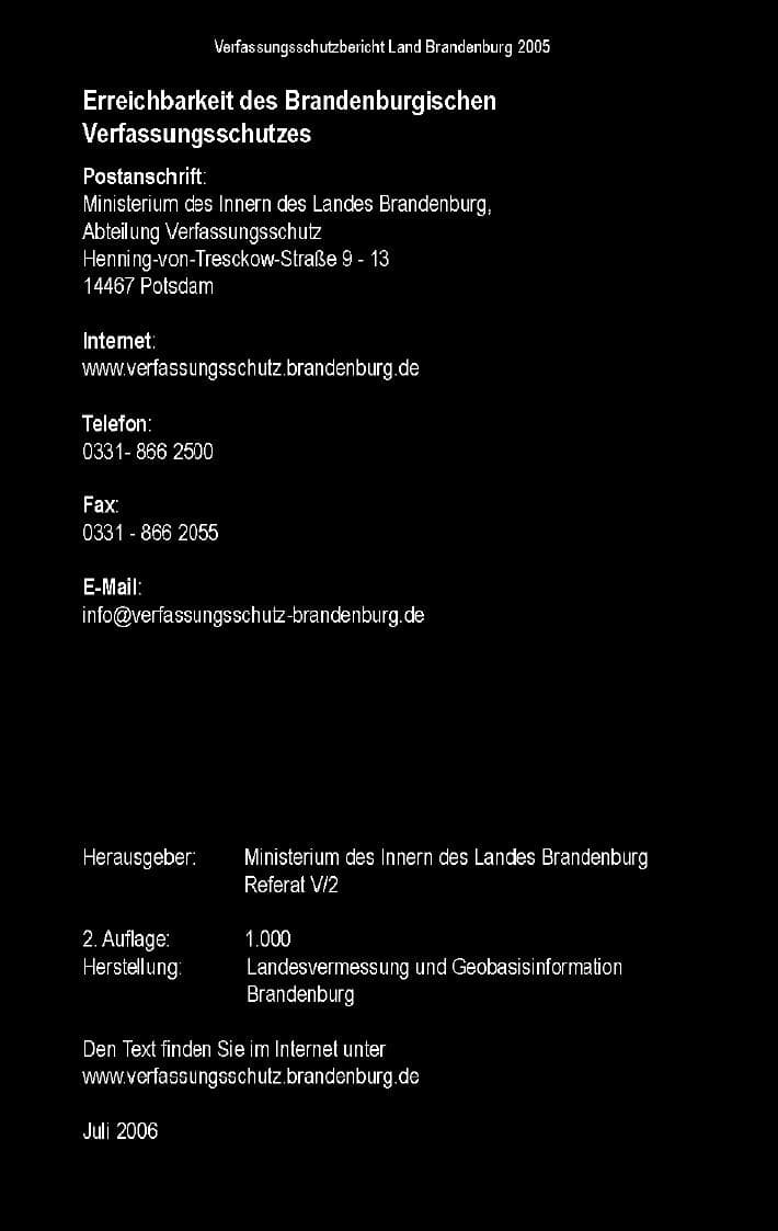 Seite 2 des Verfassungsschutzbericht 2005 Brandenburg