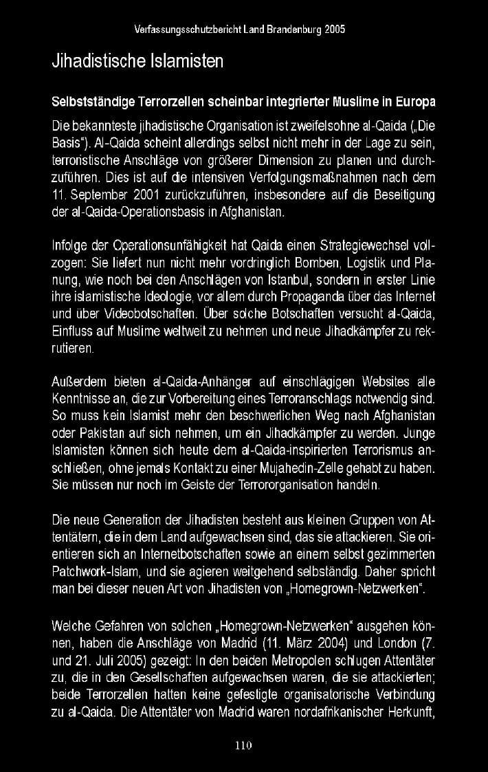 Seite 106 des Verfassungsschutzbericht 2005 Brandenburg