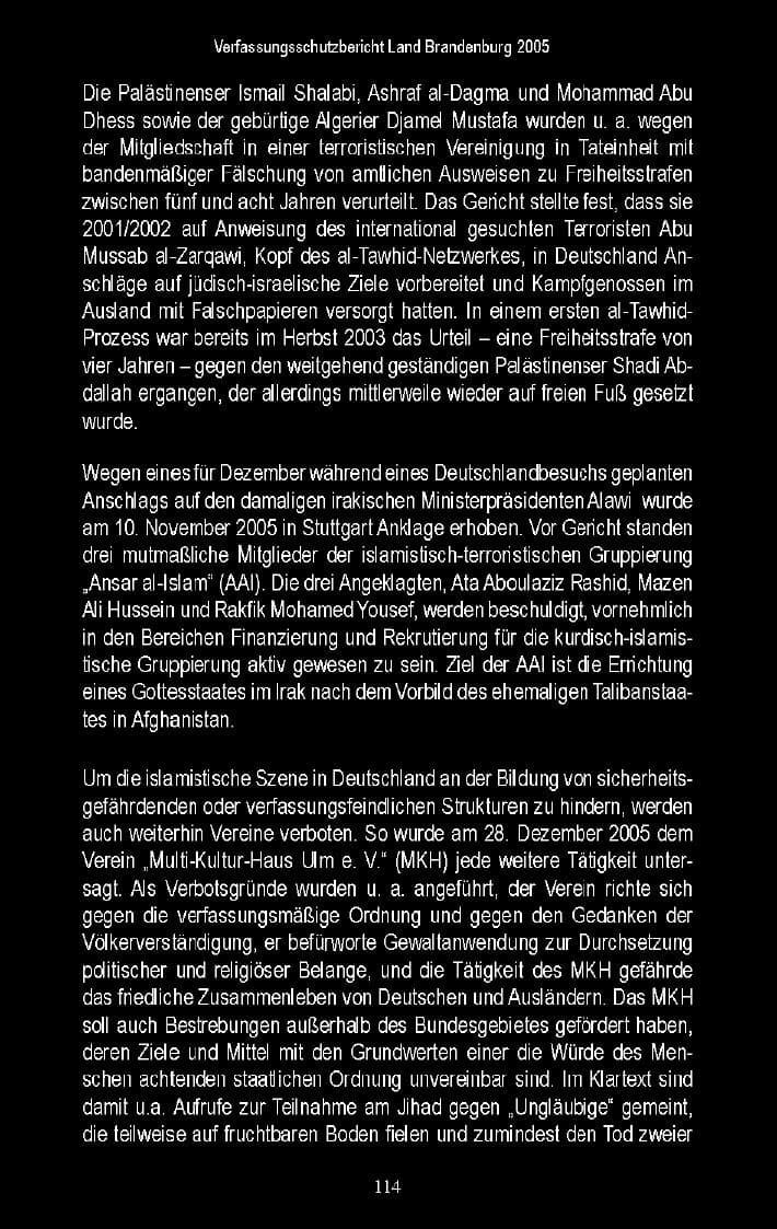Seite 110 des Verfassungsschutzbericht 2005 Brandenburg
