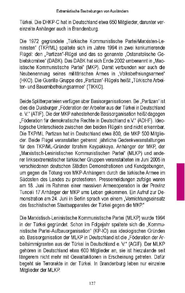 Seite 122 des Verfassungsschutzbericht 2005 Brandenburg