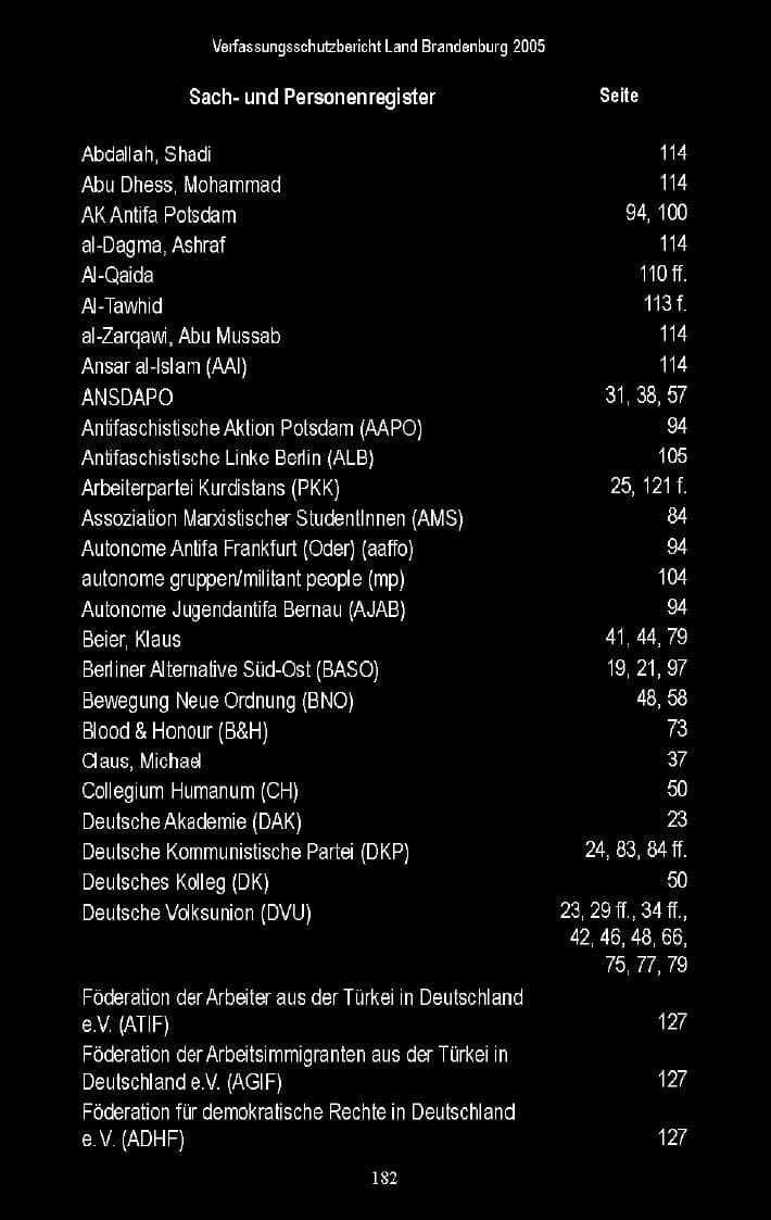 Seite 130 des Verfassungsschutzbericht 2005 Brandenburg
