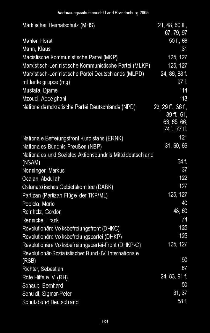 Seite 132 des Verfassungsschutzbericht 2005 Brandenburg
