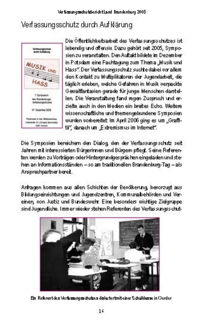 Seite 15 des Verfassungsschutzbericht 2005 Brandenburg