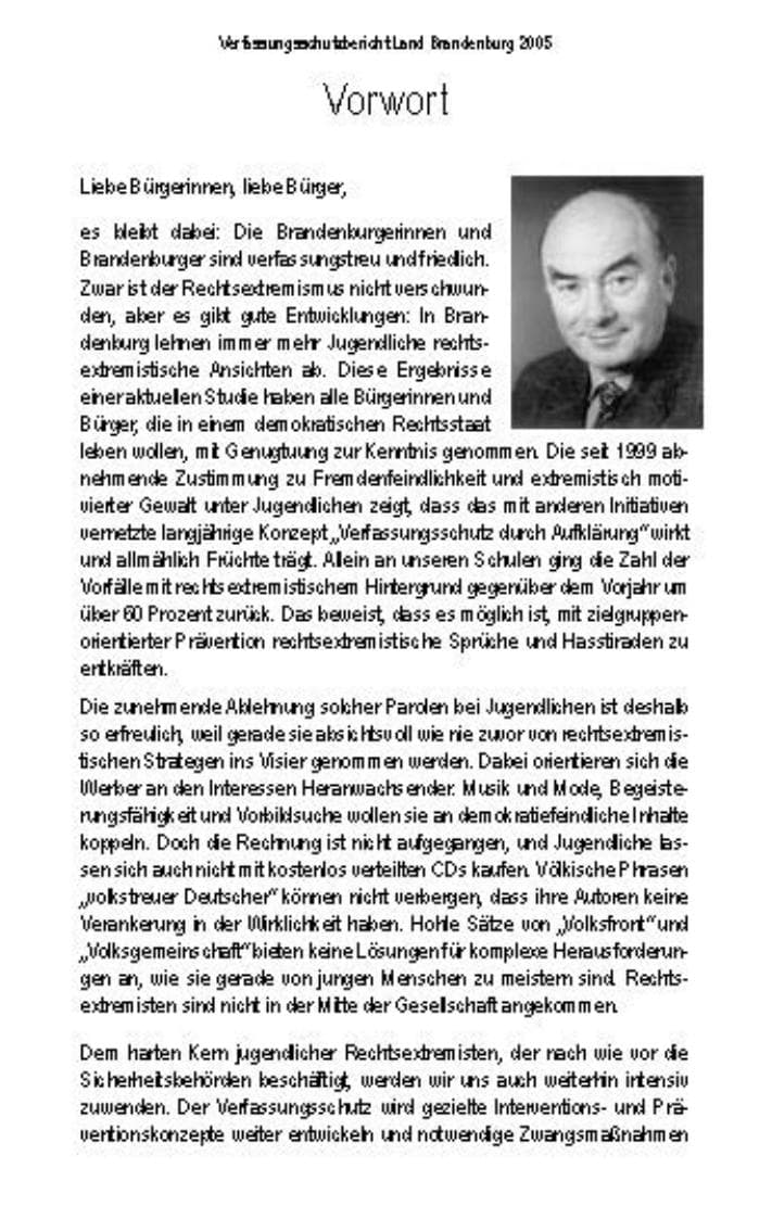 Seite 3 des Verfassungsschutzbericht 2005 Brandenburg