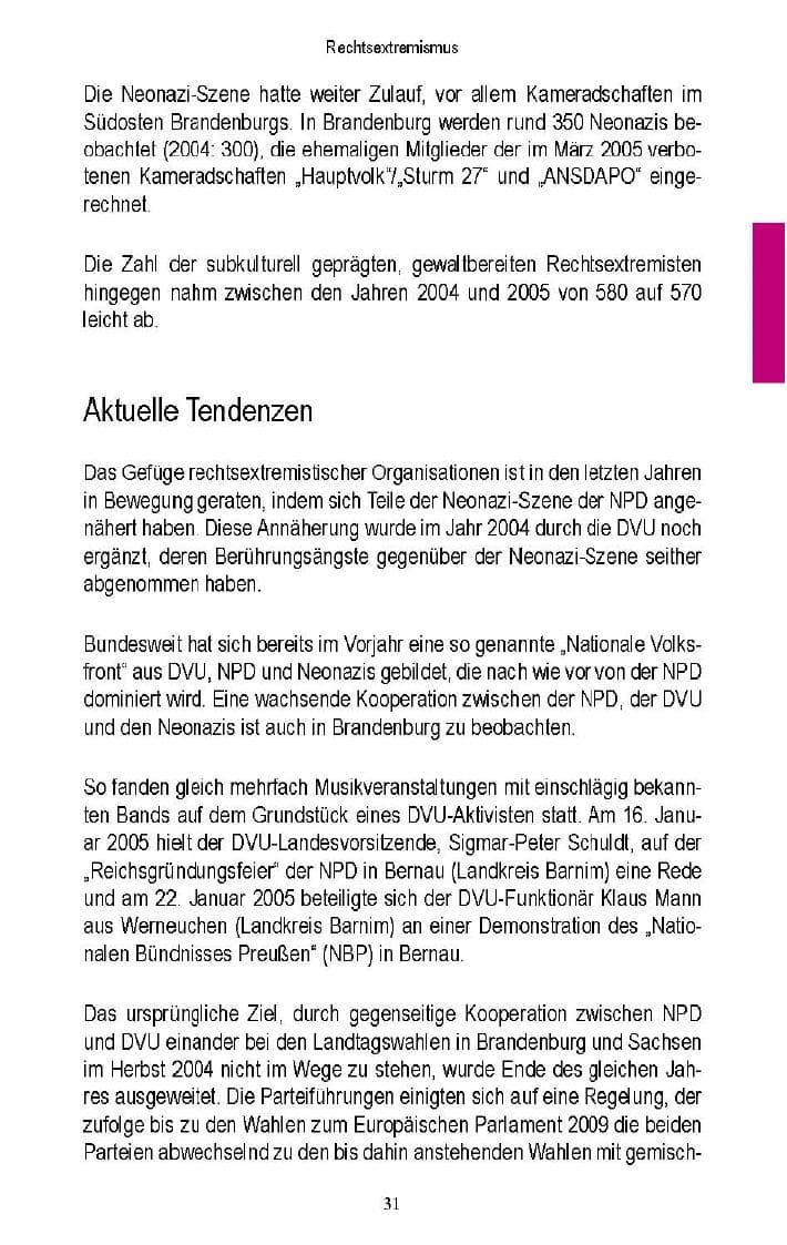 Seite 29 des Verfassungsschutzbericht 2005 Brandenburg